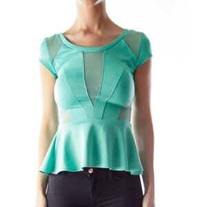 GUESS Green Cut Out Peplum Top